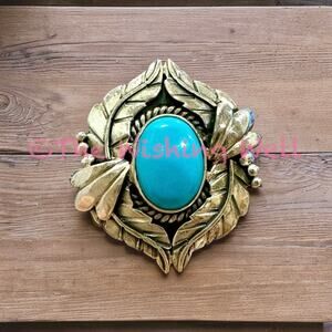 Kingman Turquoise Leaf Feather Statement Ring Size 9